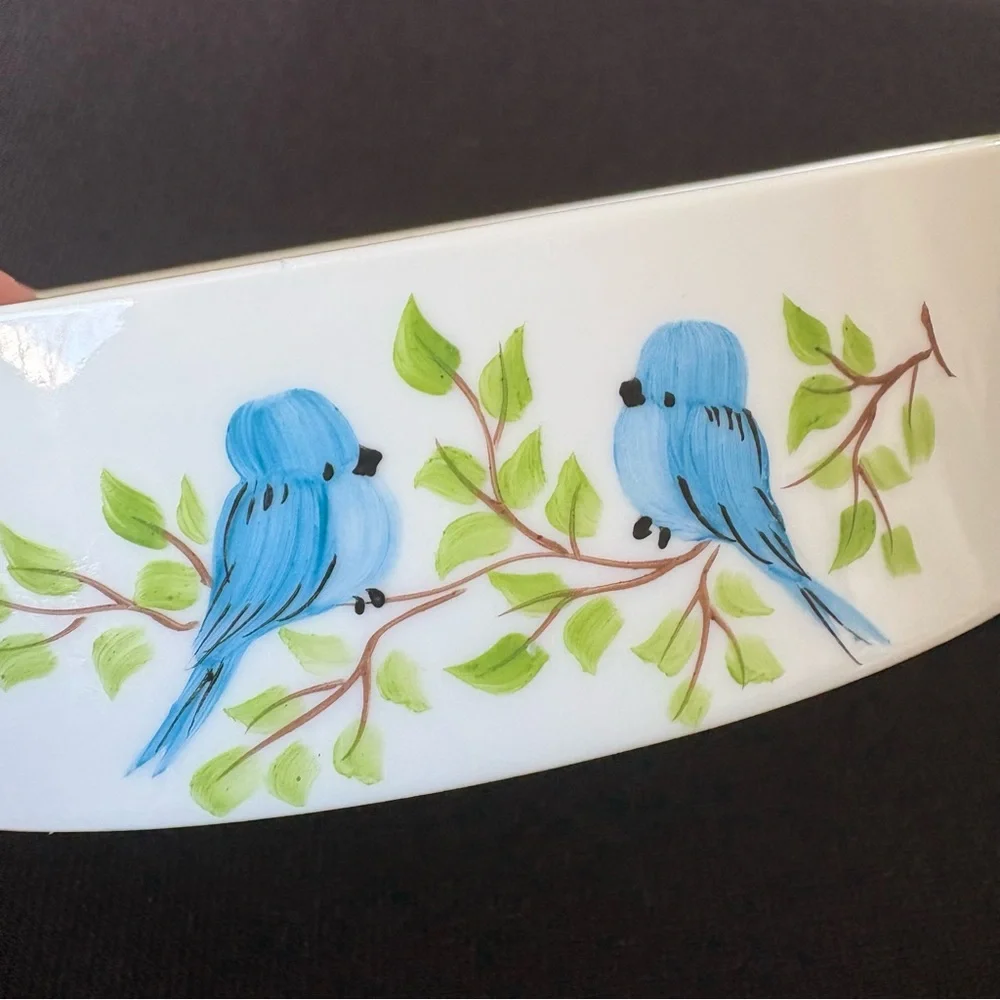Hand Painted Bluebird Ceramic Soap Dish Nature Cottage Decor